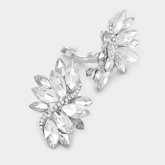 Swirl Clear Marquise Crystal Silver Clip On Earrings NWT - Picture 1 of 7